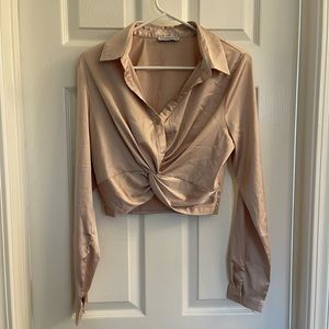 Fashion Nova Need A Twist Top in Champagne, size L